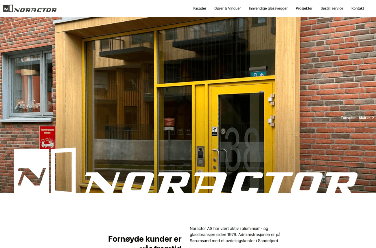 Forsiden til noractor.no med prosjektbilde og logo