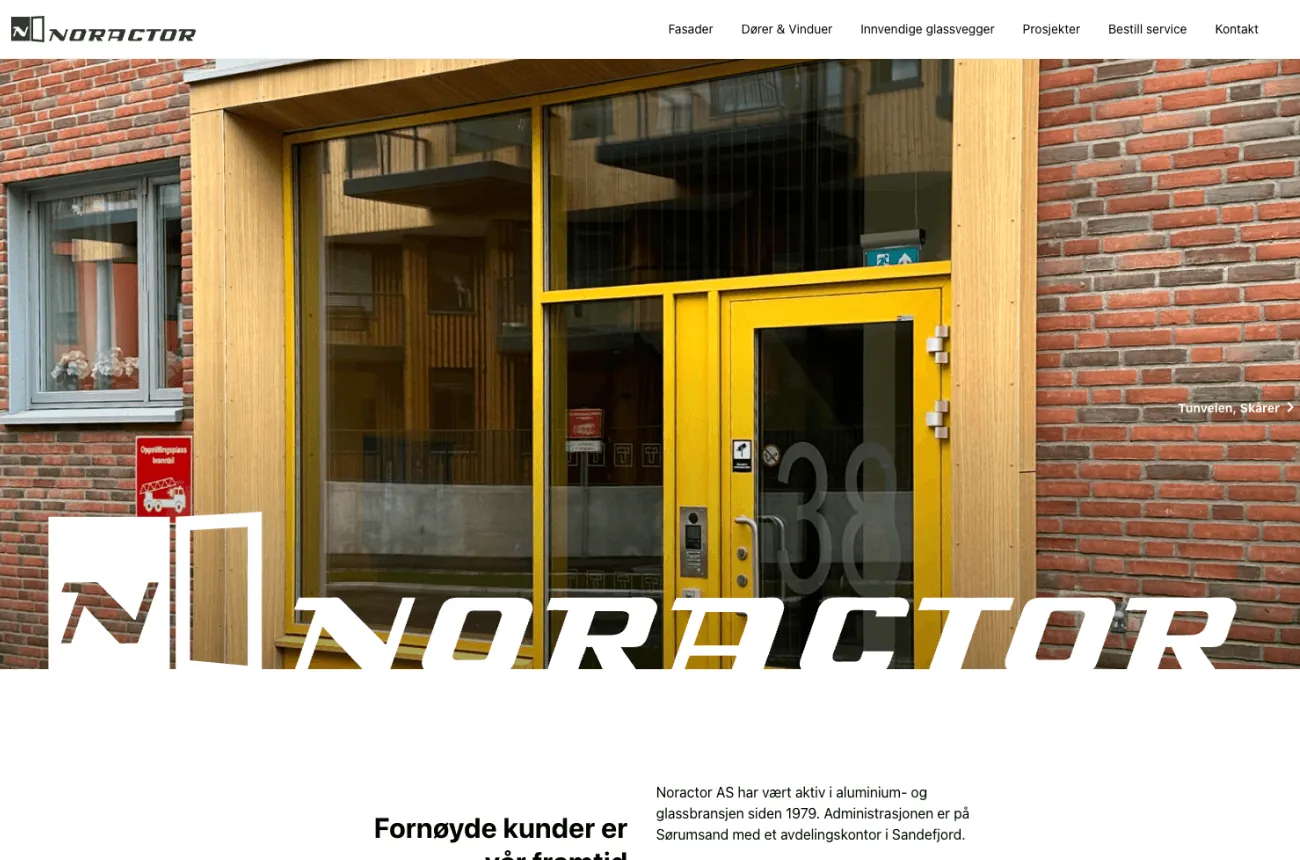 Forsiden til noractor.no med prosjektbilde og logo